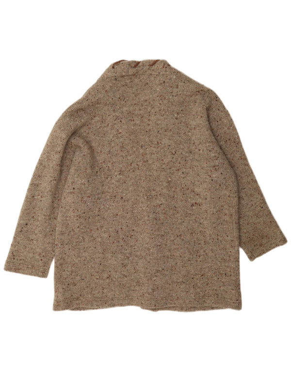 Bianco Blu Pull Cardigan Ouvert pour Femme UK 14 Laine Mouchetée Marron Moyen
