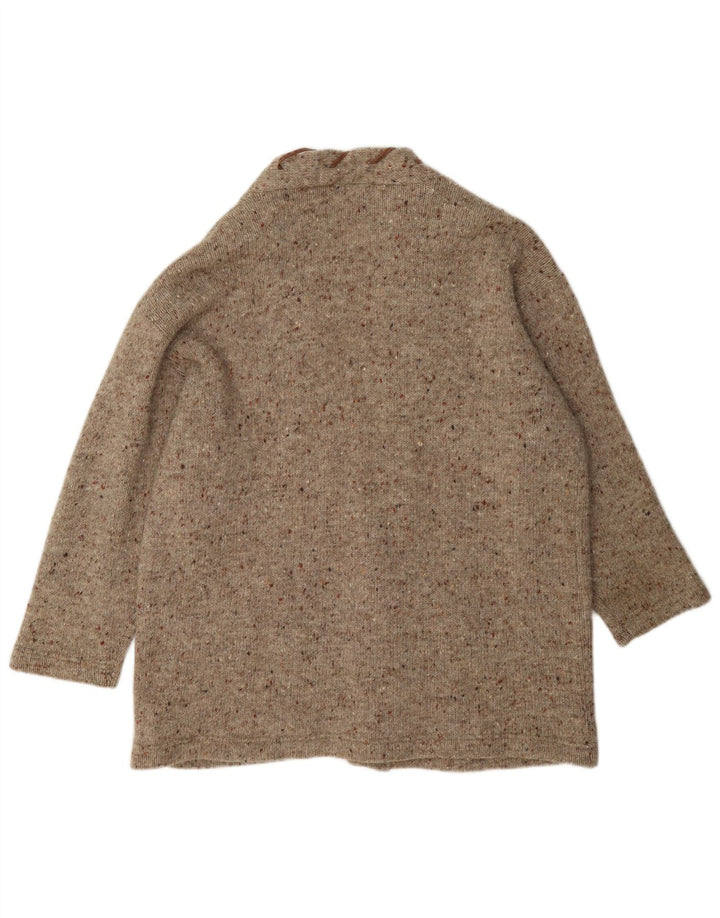 Bianco Blu Pull Cardigan Ouvert pour Femme UK 14 Laine Mouchetée Marron Moyen