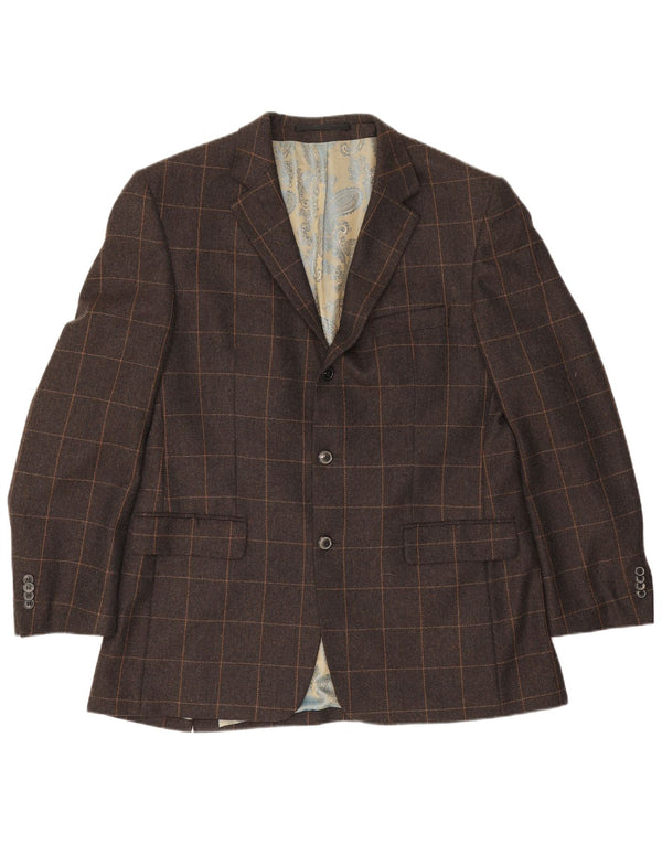 vintage Homme 3 Bouton Blazer Veste IT 54 2XL Marron Check Cachemire