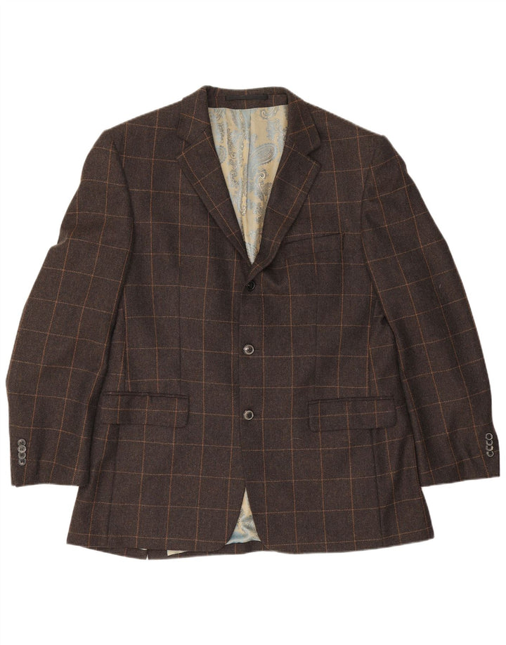 vintage Homme 3 Bouton Blazer Veste IT 54 2XL Marron Check Cachemire