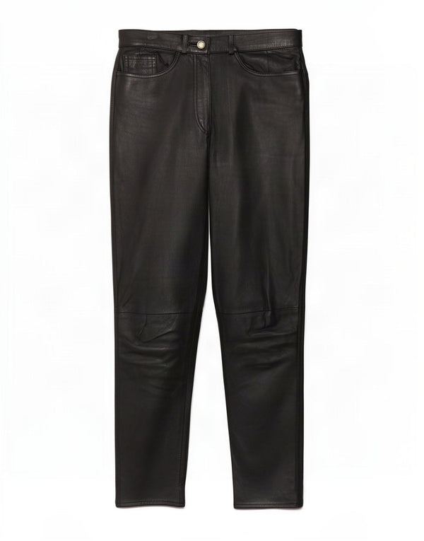Pantalon en cuir fuselé femme vintage EU 36 Petit W26 L29 Noir