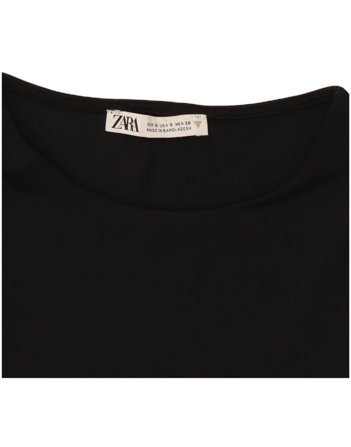 Zara Femme Haut Court Sans Manches UK 8 Petit Noir Polyamide