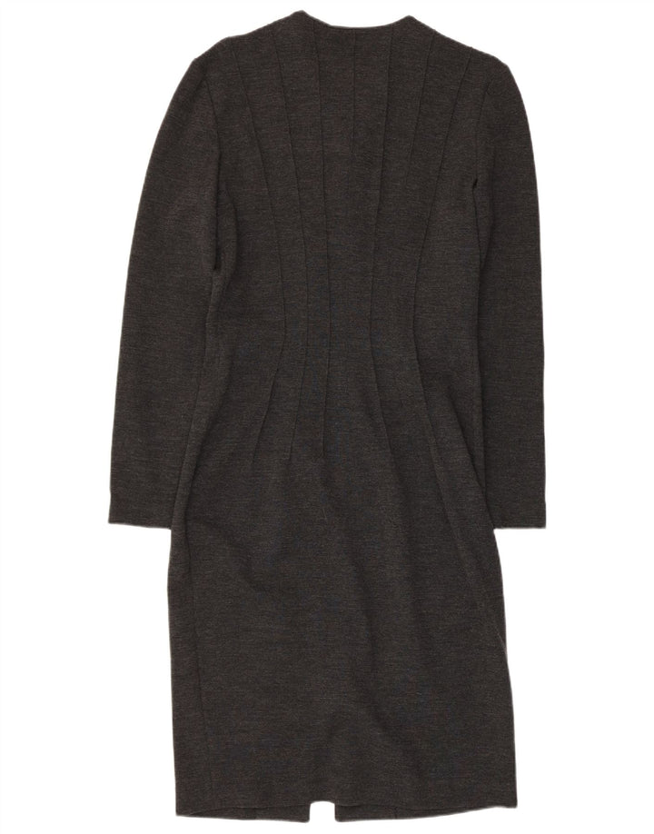 GAI MATTIOLO Robe moulante à manches longues pour femme UK 16 Grande laine vierge grise