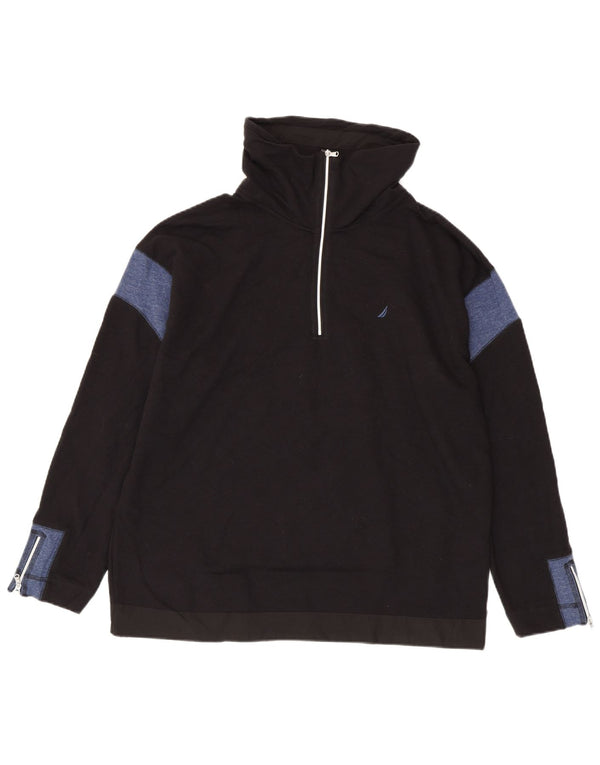 Nautica Sweat-shirt à col zippé pour homme en coton color block noir moyen