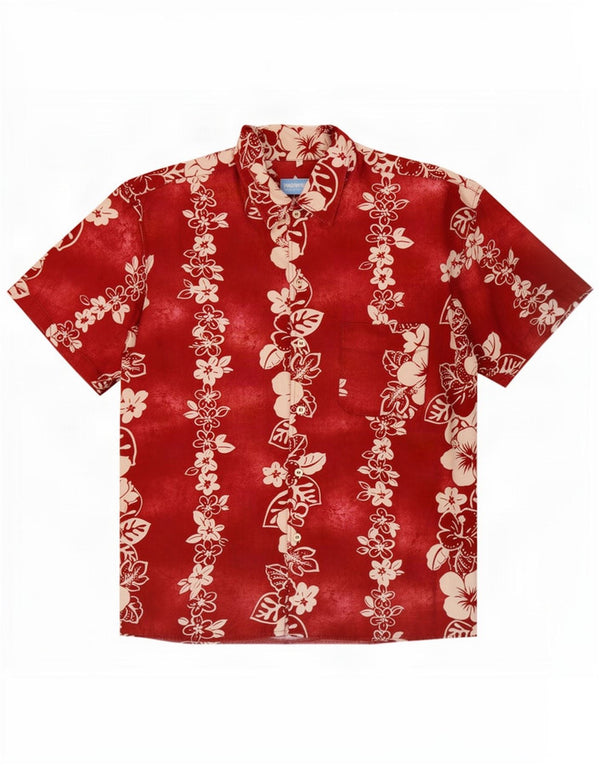 Franco Ferro Chemise à manches courtes pour hommes, grand motif floral rouge