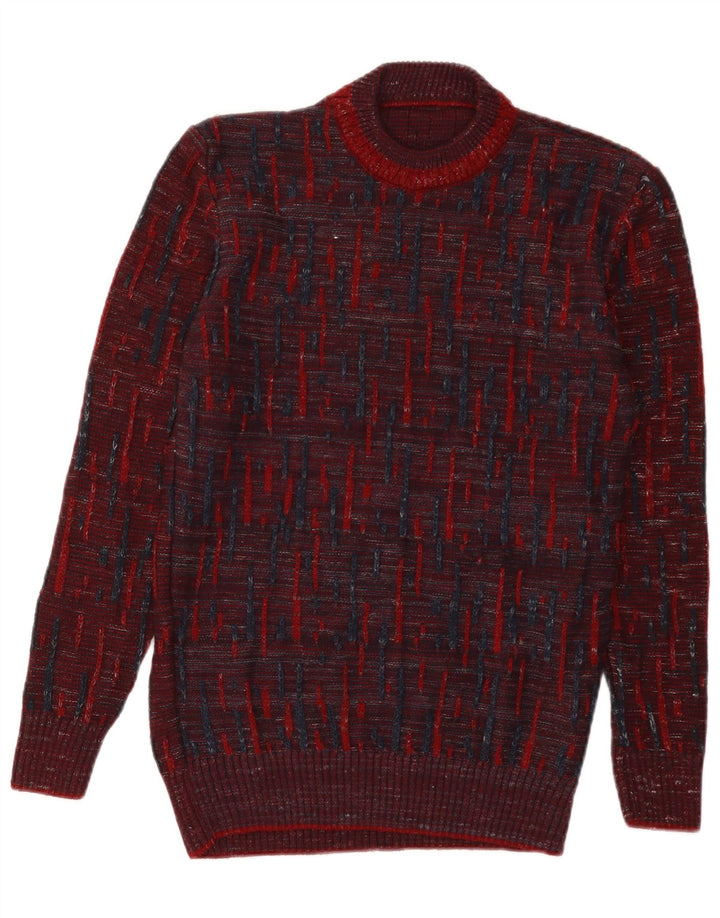 vintage Womens Turtle Neck Jumper Pull UK 12 Moyen Bourgogne Rayé