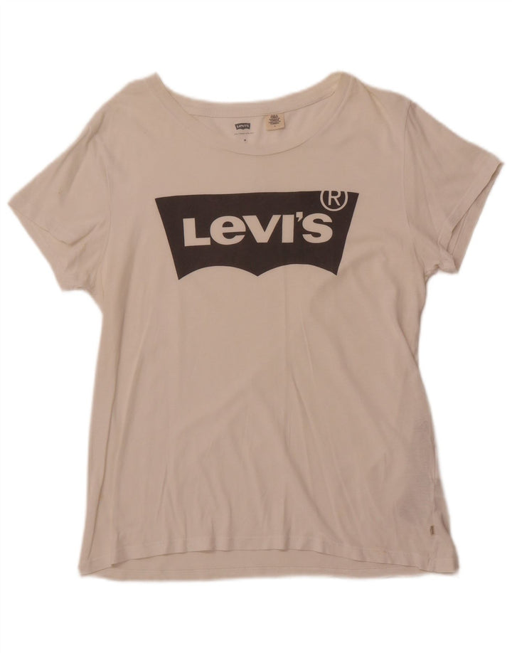 LEVI'S T-Shirt Graphique Femme UK 12 Coton Blanc Moyen