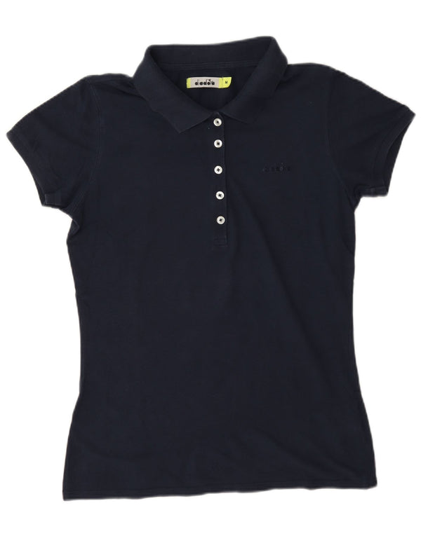 Diadora Womens Polo Shirt UK 14 Medium Navy Blue Cotton