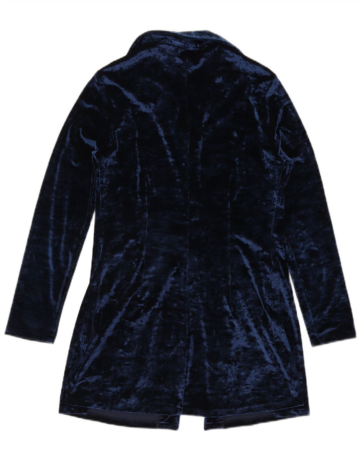 vintage Femme Chemise Longue Blouse IT 44 Moyen Bleu Marine Polyester