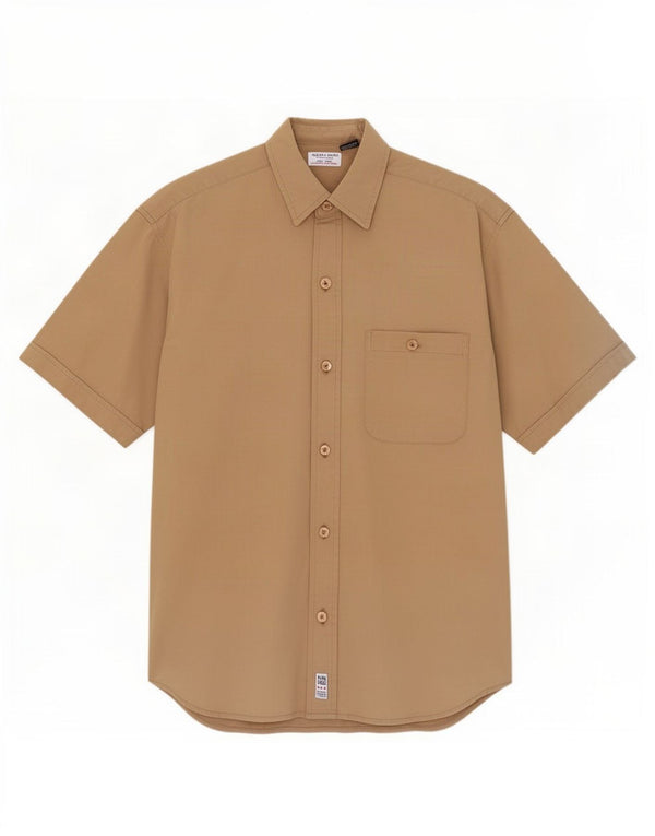 Guess Chemise à Manches Courtes Homme Petit Coton Beige