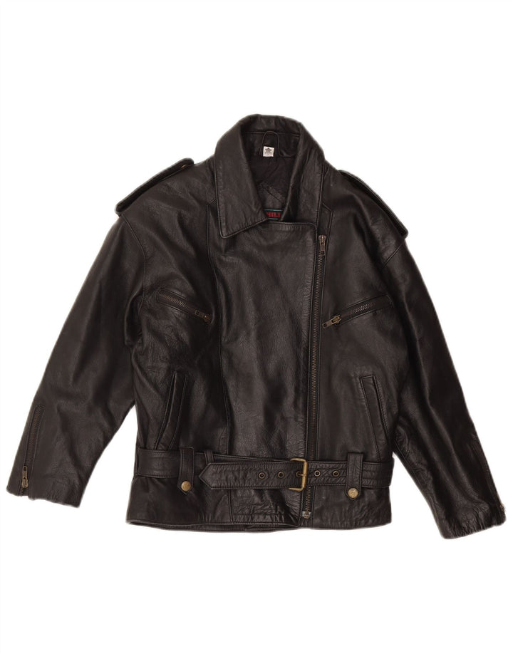 ROCKHILL Womens Crop Leather Biker Jacket UK 18 XL Black Leather