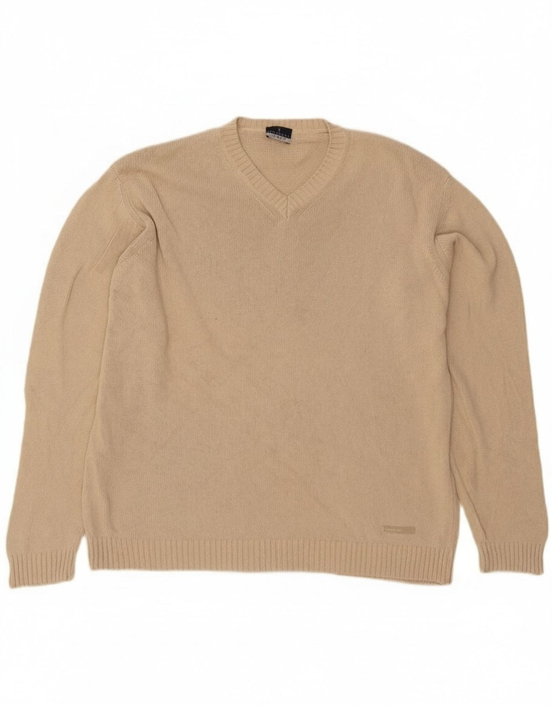 Trussardi Pull Col V Pull Large Beige Coton Homme