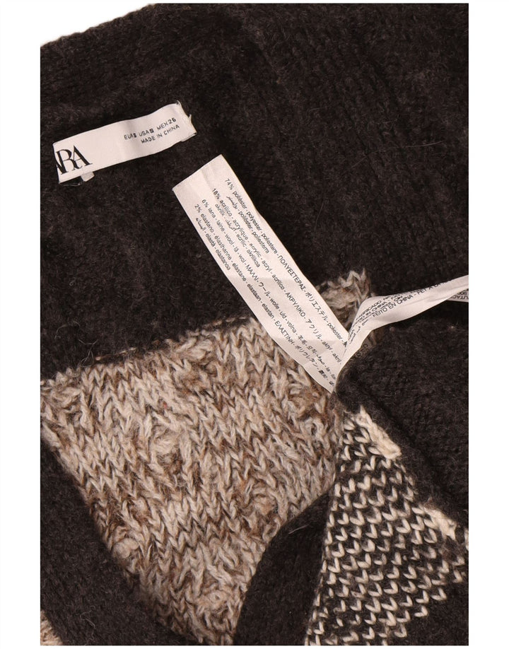 Zara Cardigan surdimensionné pour femme UK 10 Petit patchwork marron