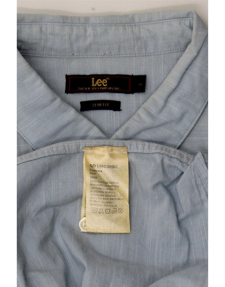 Lee Chemise Slim à Manches Courtes pour Hommes en Coton Bleu Large