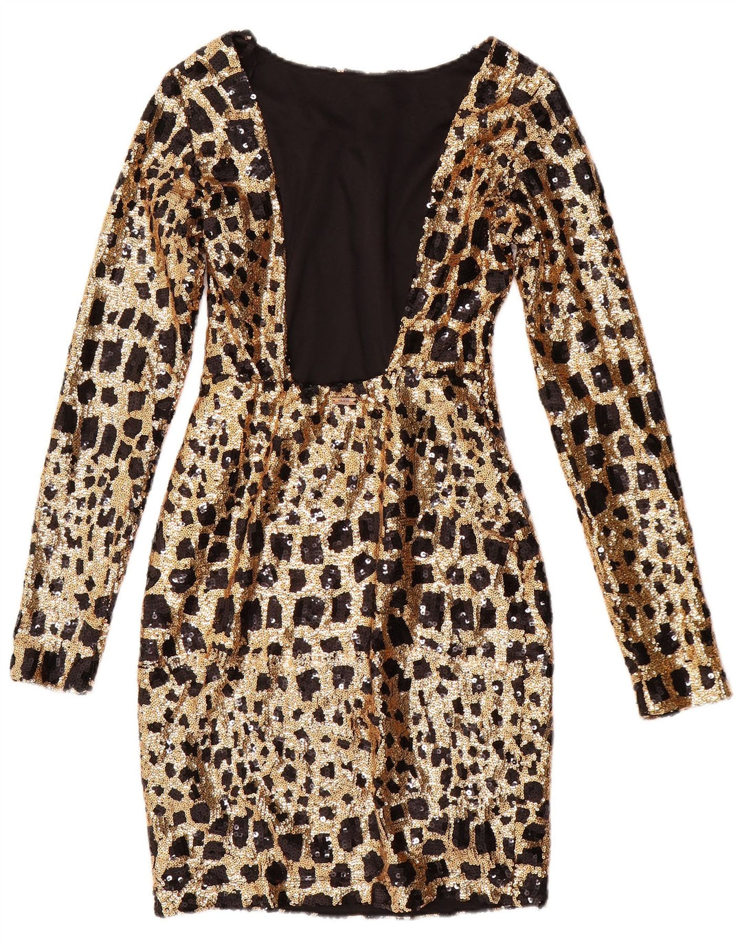 GUESS Robe moulante à manches longues et paillettes pour femme UK 6 XS Doré géométrique