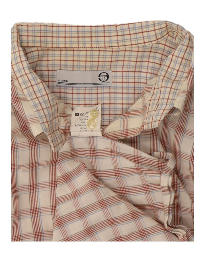Sergio Tacchini Chemise Homme Grand Carreaux Blanc Cassé Coton