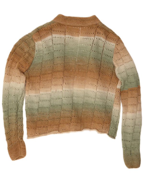 vintage Femmes Ouvert Cardigan Pull UK 18 XL Brun Rayé