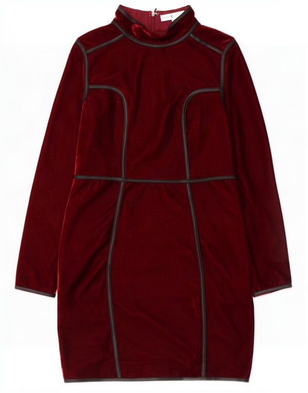 Rare Robe moulante à manches longues pour femme UK 10 Petit Bordeaux