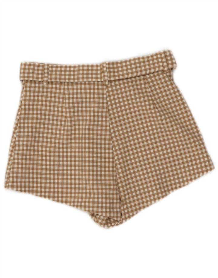 Zara Pantalon chaud taille haute pour femme Petit W26 Beige Vichy Polyester