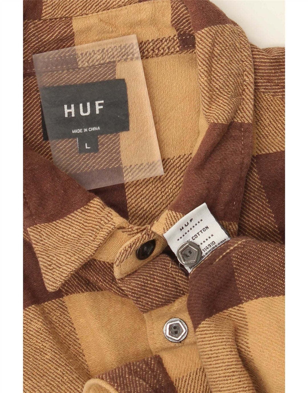 HUF Chemise en Flanelle Homme Large en Coton Vichy Marron