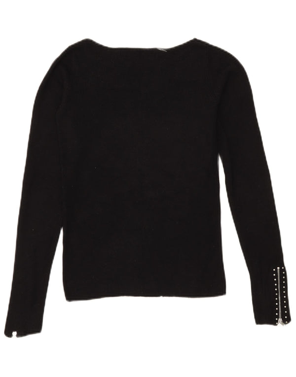Zara Womens Crop Top Manches Longues UK 10 Petit Viscose Noir