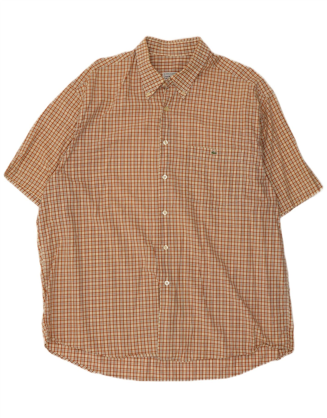 Lacoste Chemise à manches courtes pour hommes 2XL Marron à carreaux