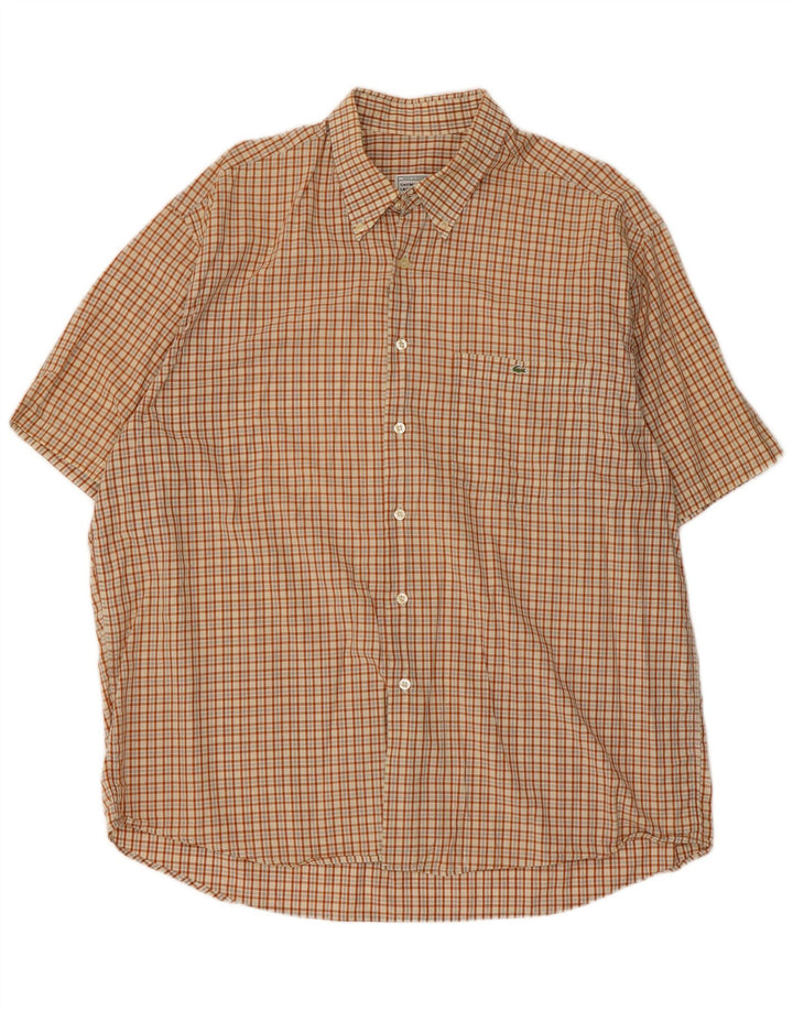 Lacoste Chemise à manches courtes pour hommes 2XL Marron à carreaux