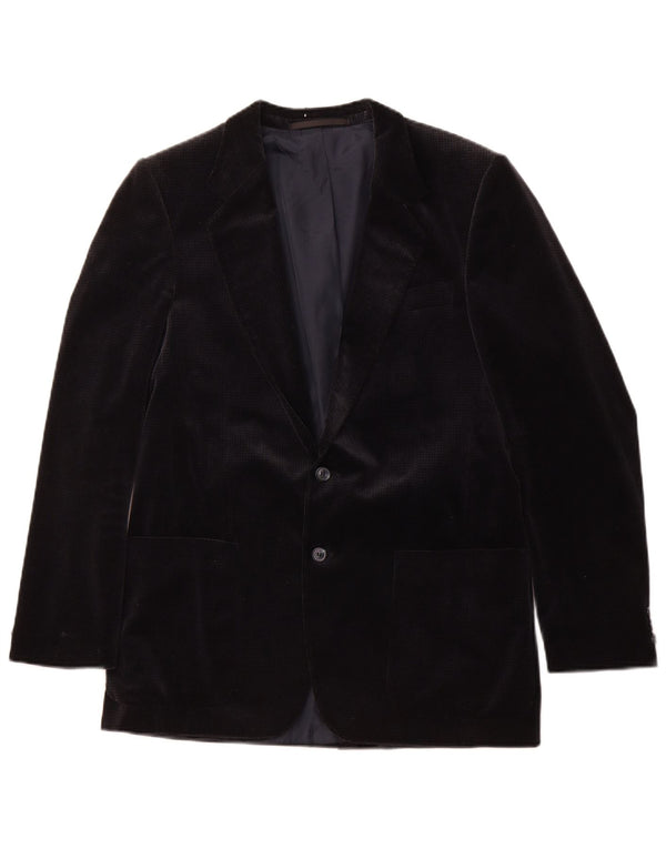 vintage Mens Velvet Blazer Veste UK 36 Petit Bleu Marine Pied-de-Poule Coton