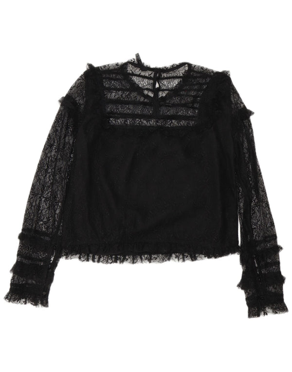 Zara Womens Trafaluc Crop Blouse à manches longues Top UK 12 Medium Noir Floral