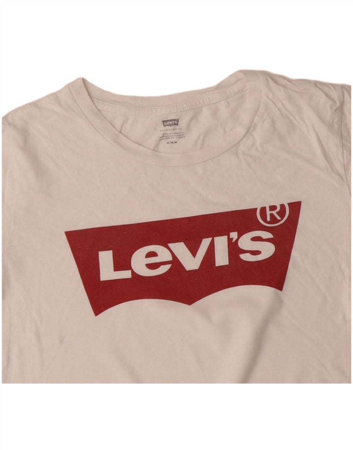 LEVI'S T-Shirt Graphique Femme UK 14 Coton Blanc Moyen