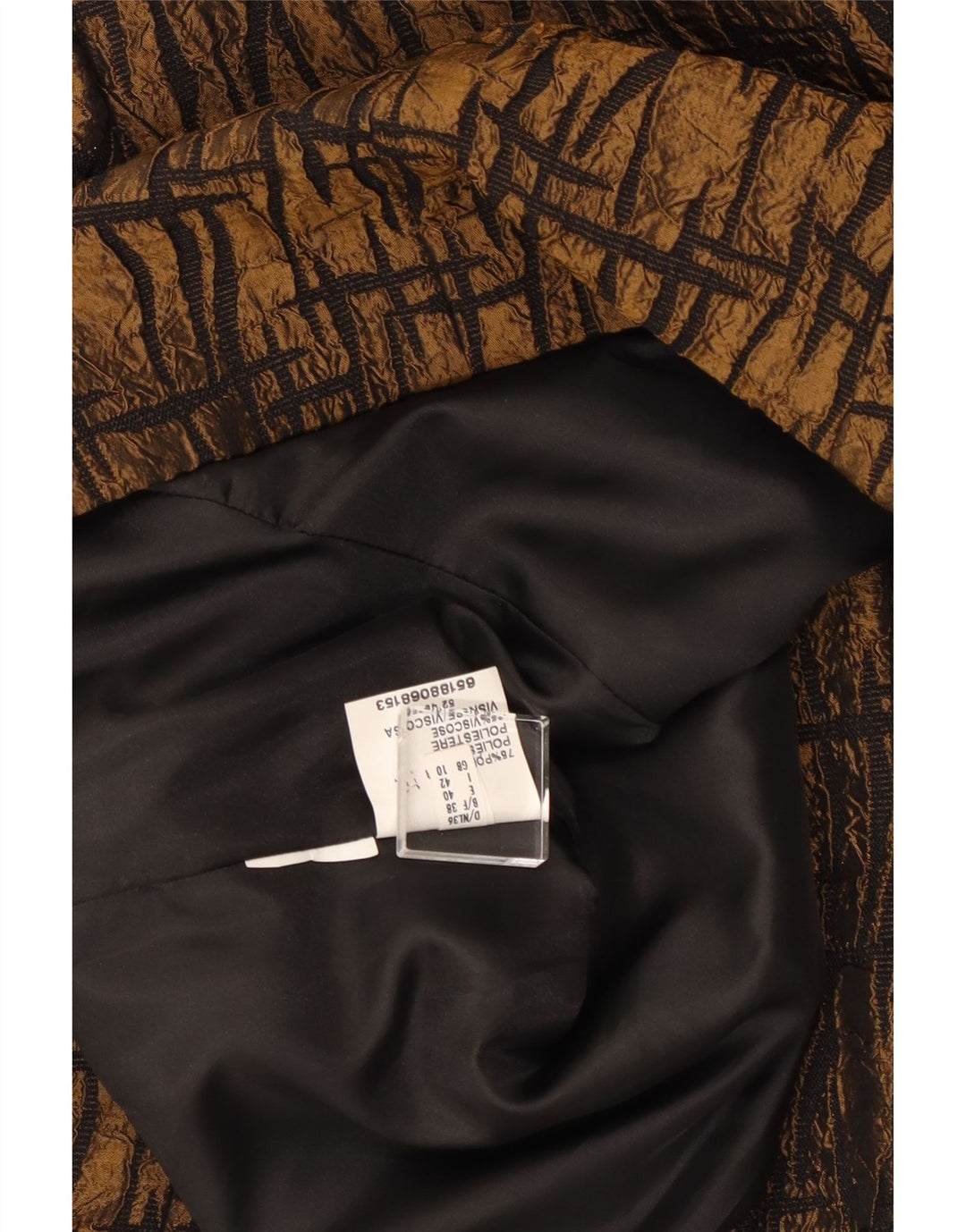 VINTAGE Femme 3/4 Manches Blazer Veste UK 10 Petit Marron Géométrique