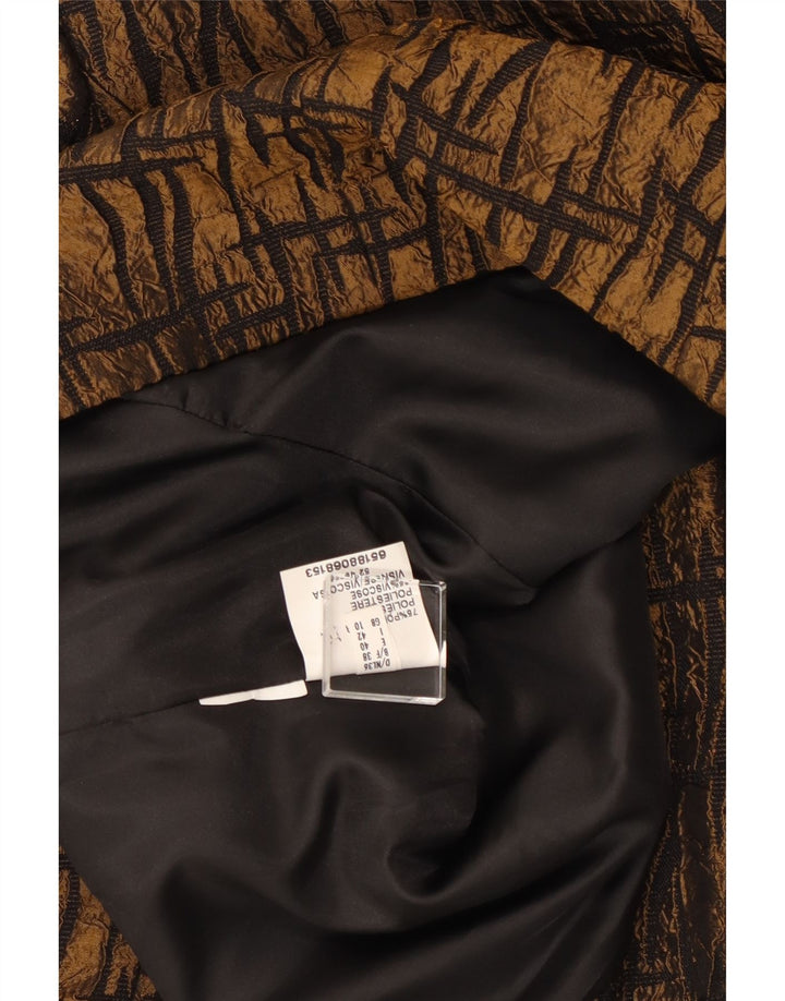 VINTAGE Femme 3/4 Manches Blazer Veste UK 10 Petit Marron Géométrique