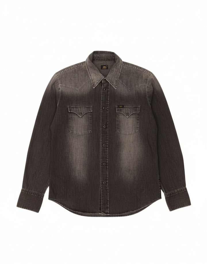 LEE Mens Denim Shirt Large Grey Cotton