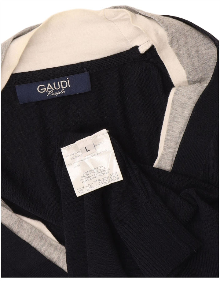 Gaudi Homme Cardigan Pull Large Bleu Marine Colourblock Viscose