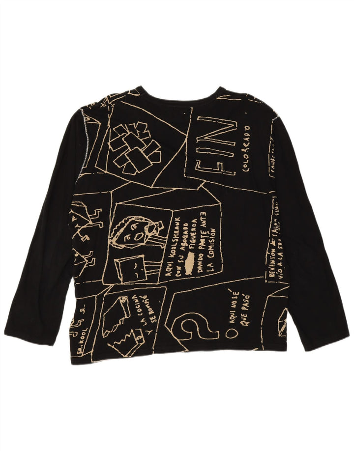 DESIGUAL Haut graphique surdimensionné à manches longues pour femme UK 16 Large Noir Coton