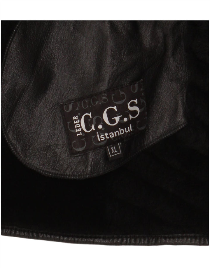 veste shearling femme vintage UK 18 XL Cuir rayé noir