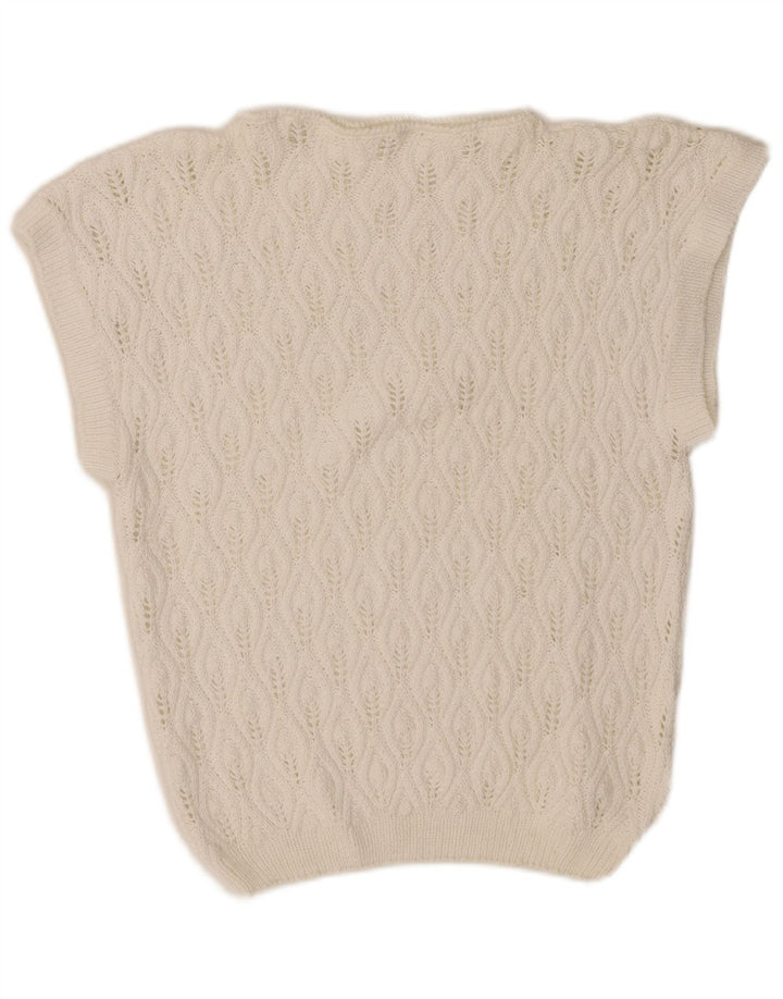 vintage Womens Vest Débardeur UK 10 Petit Blanc