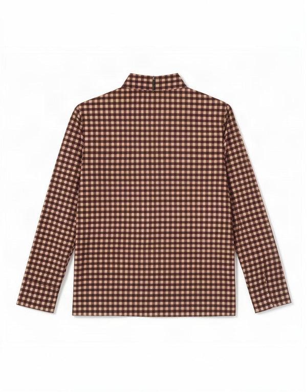 Cos Chemisier à manches longues pour femme UK 42 en coton vichy marron moyen