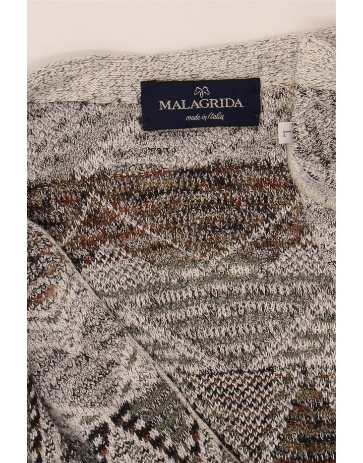 MALAGRIDA Mens Cardigan Sweater Large Grey Fair Isle Vintage Malagrida and Second-Hand Malagrida from Messina Hembry 