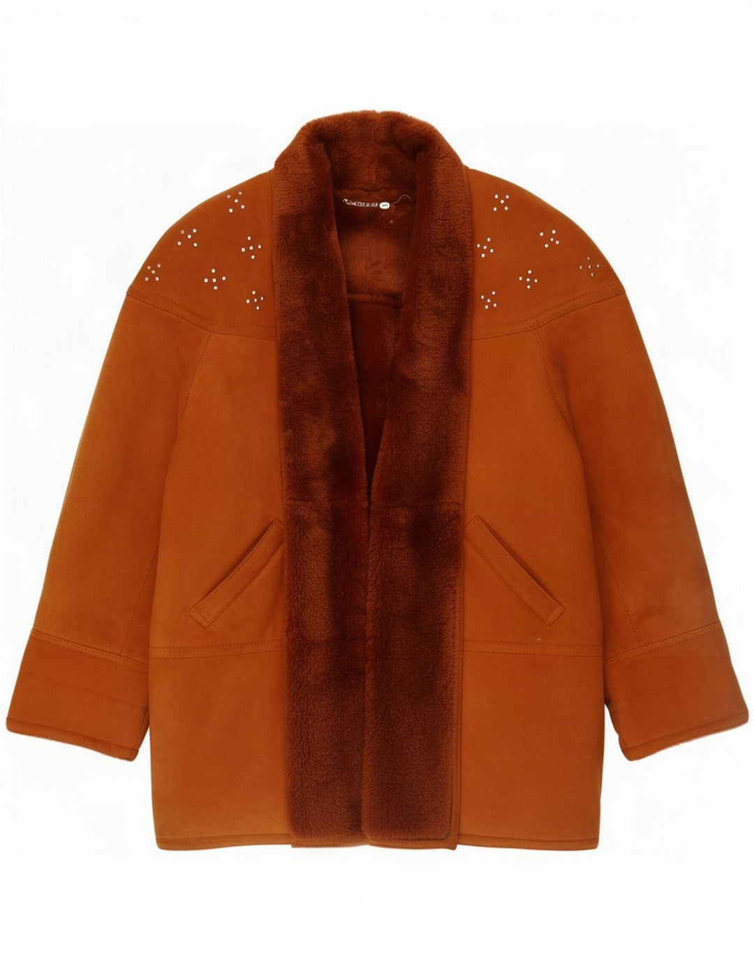 Vintage Manteau ouvert surdimensionné en peau de mouton pour femme EU 36 Petit Marron