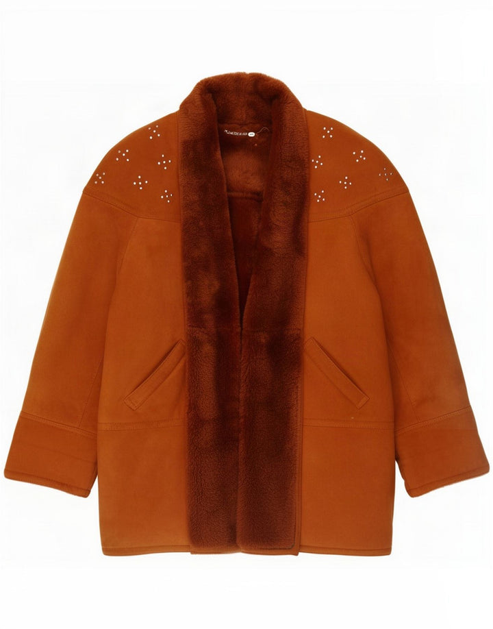 Vintage Manteau ouvert surdimensionné en peau de mouton pour femme EU 36 Petit Marron