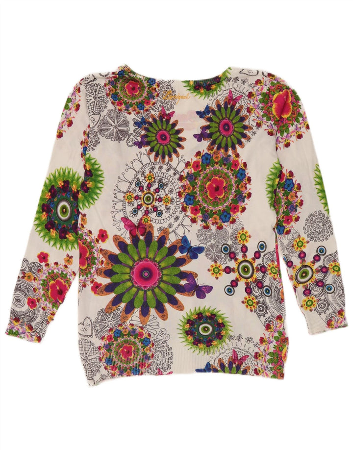 Desigual Pull col V pour femme UK 44 Medium Multicolore Floral
