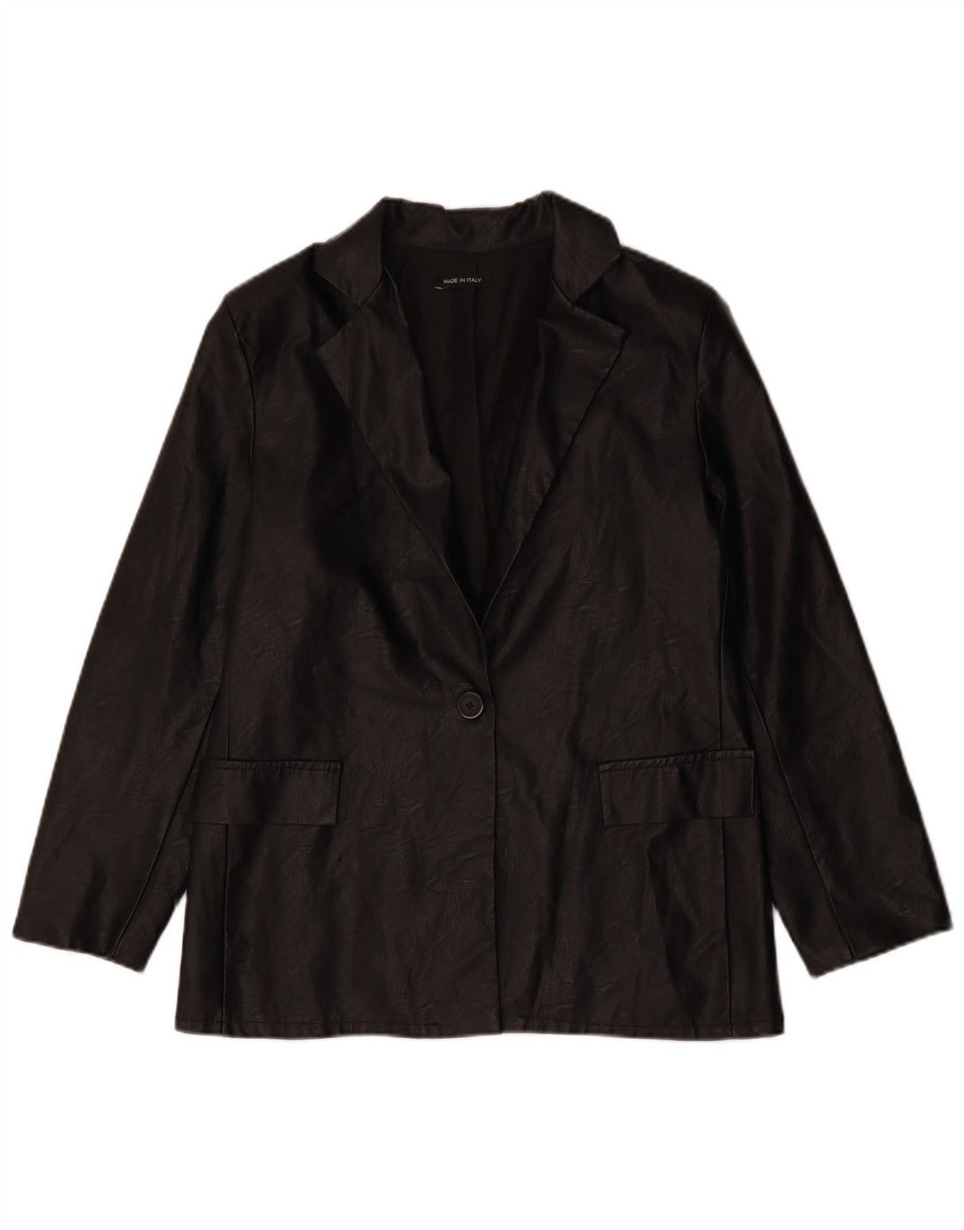 VINTAGE Femmes 1 Bouton Faux Cuir Blazer Veste UK 12 Moyen Noir