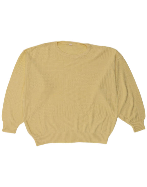 vintage Mens Crew Neck Jumper Pull IT 50 Moyen Jaune Polyacrylique