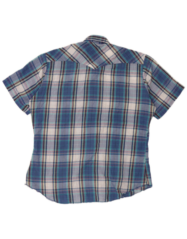 Wrangler Chemise à manches courtes à volants sur le devant pour homme Grand carreaux bleus
