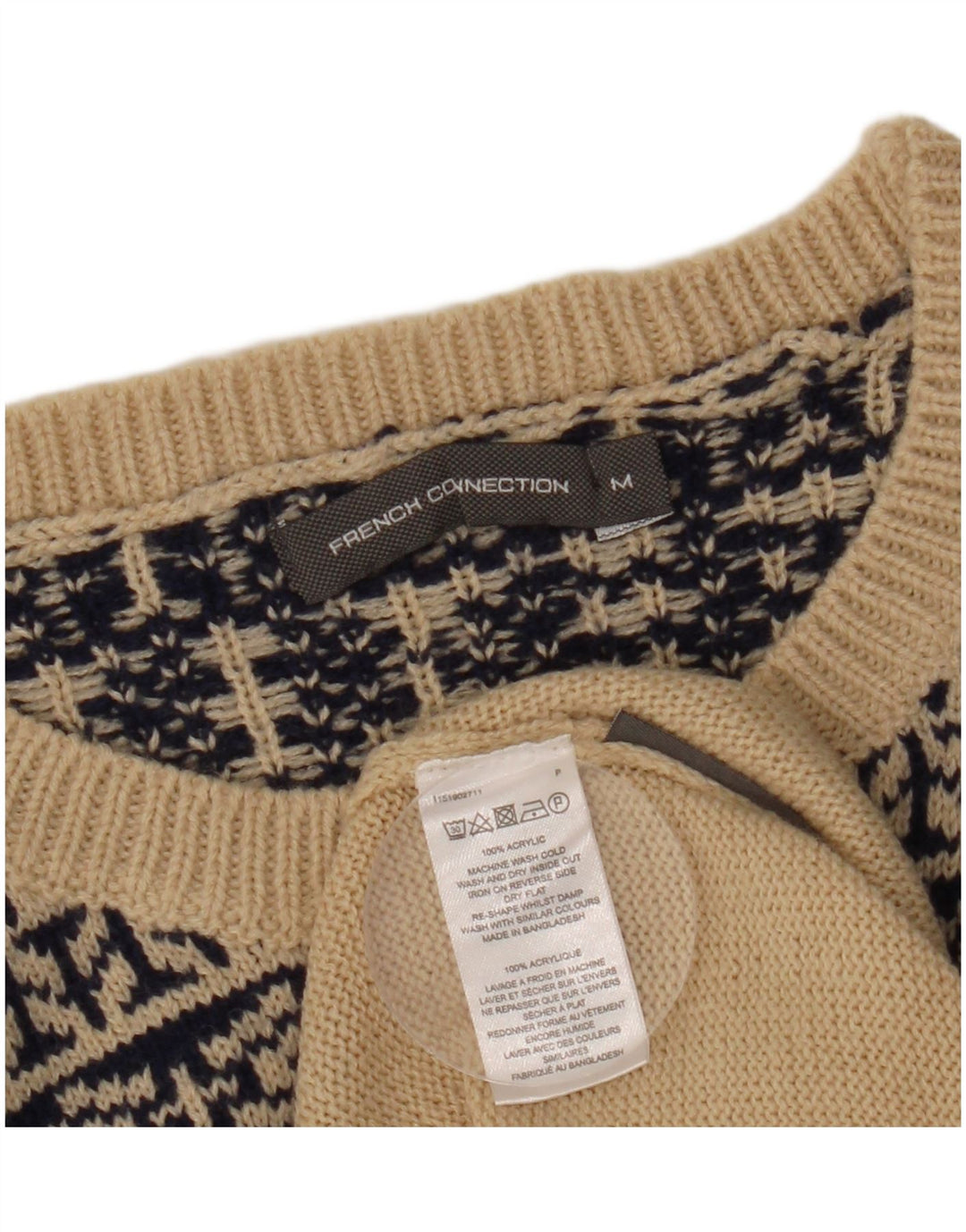 FRENCH CONNECTION Pull Col Bateau Homme Beige Moyen Géométrique