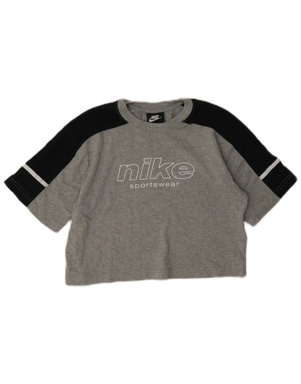 Nike Womens Crop Graphic T-Shirt Top UK 8 Petit Gris Colorblock Coton