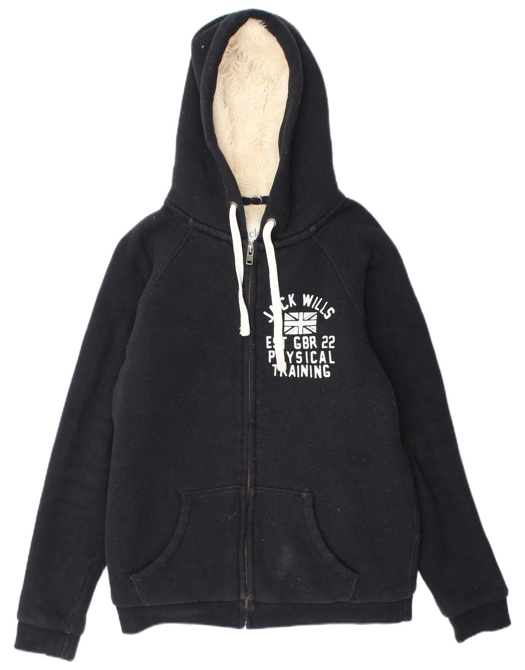 JACK WILLS Pull à capuche zippé graphique Sherpa pour femme UK 10 Small Noir