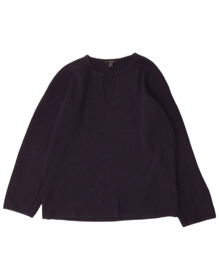 Cos Pull surdimensionné à col en V pour femme UK 10 Petite laine bleu marine