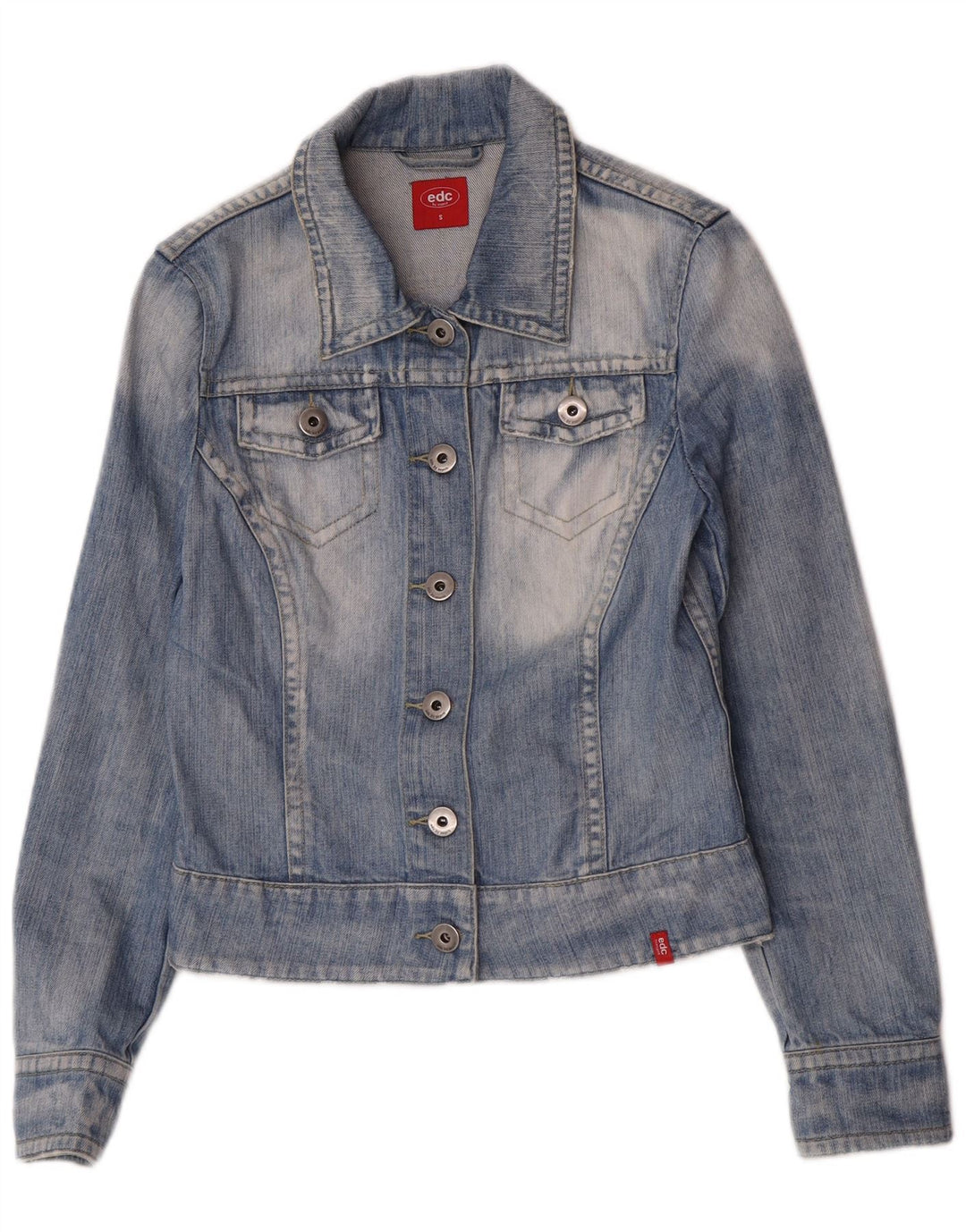 EDC Veste en jean crop pour femme UK 10 Petit coton bleu